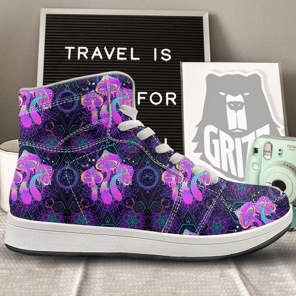 Mushroom Psychedelic Print Pattern High Top Sneakers-grizzshop
