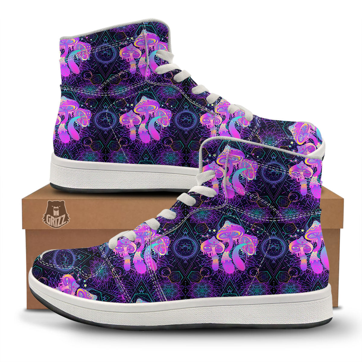 Mushroom Psychedelic Print Pattern High Top Sneakers-grizzshop