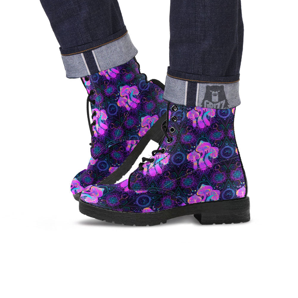 Mushroom Psychedelic Print Pattern Leather Boots-grizzshop