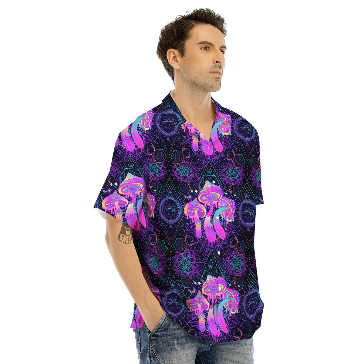 Mushroom Psychedelic Print Pattern Men's Hawaiian Shirt-grizzshop