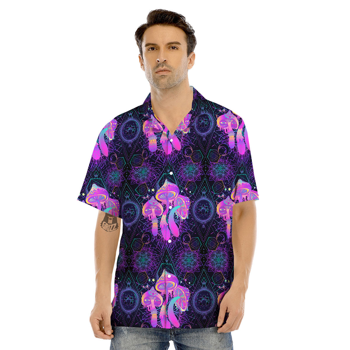 Mushroom Psychedelic Print Pattern Men's Hawaiian Shirt-grizzshop