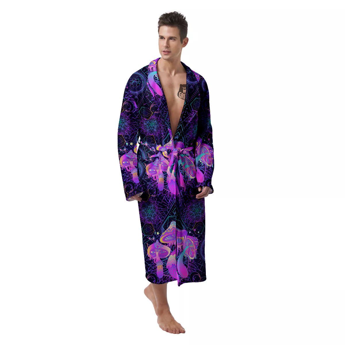 Mushroom Psychedelic Print Pattern Men's Robe-grizzshop