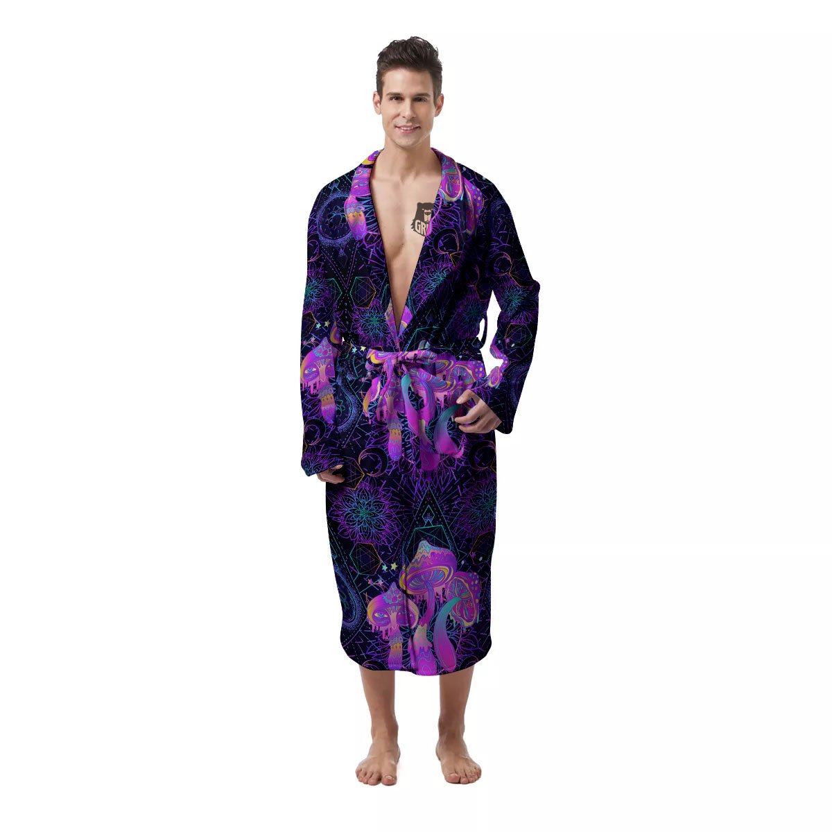 Mushroom Psychedelic Print Pattern Men's Robe-grizzshop