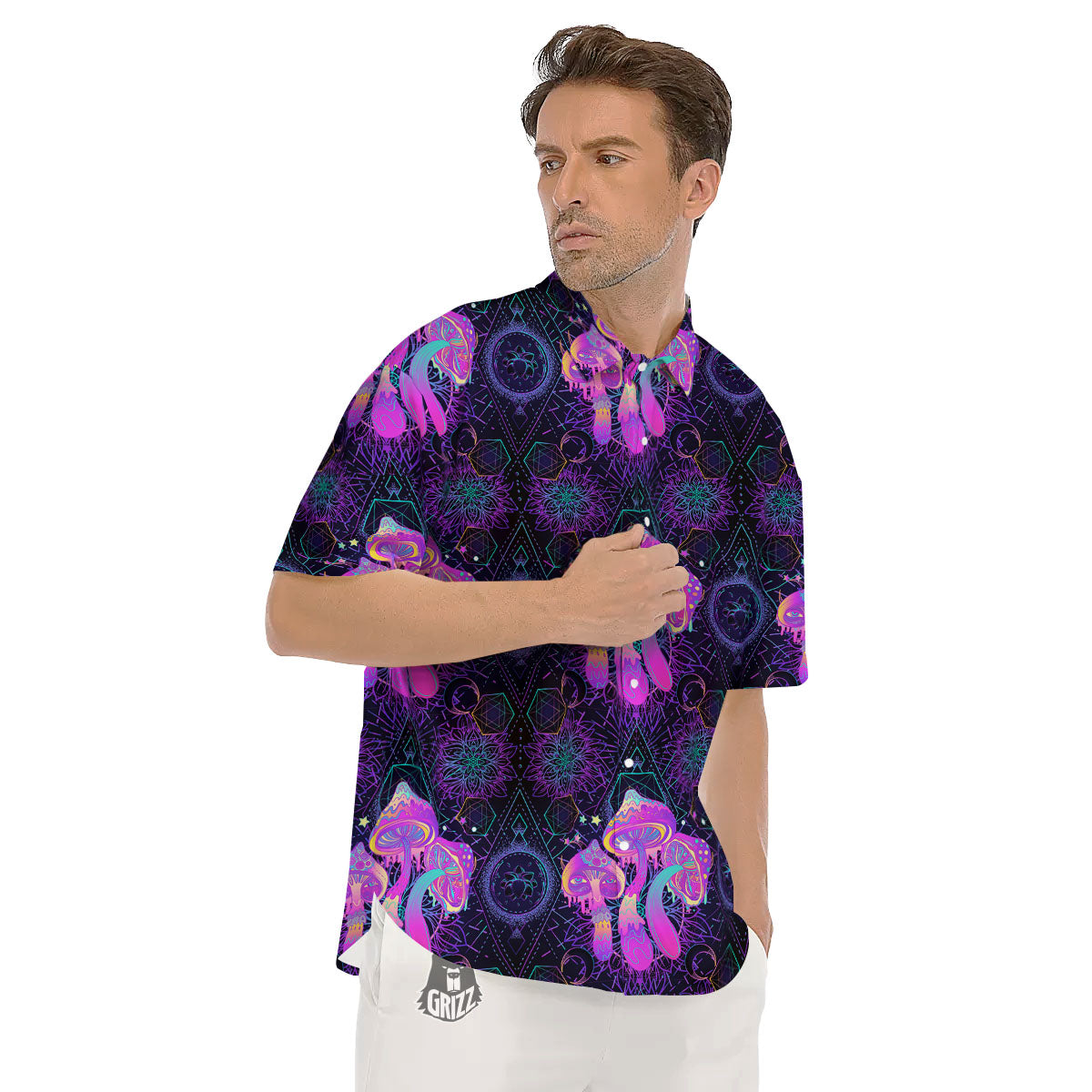 Mushroom Psychedelic Print Pattern Men's Short Sleeve Shirts-grizzshop
