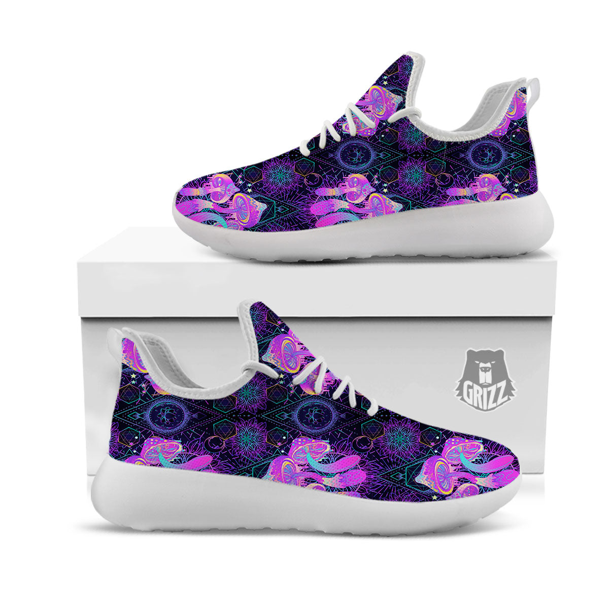 Mushroom Psychedelic Print Pattern White Athletic Shoes-grizzshop