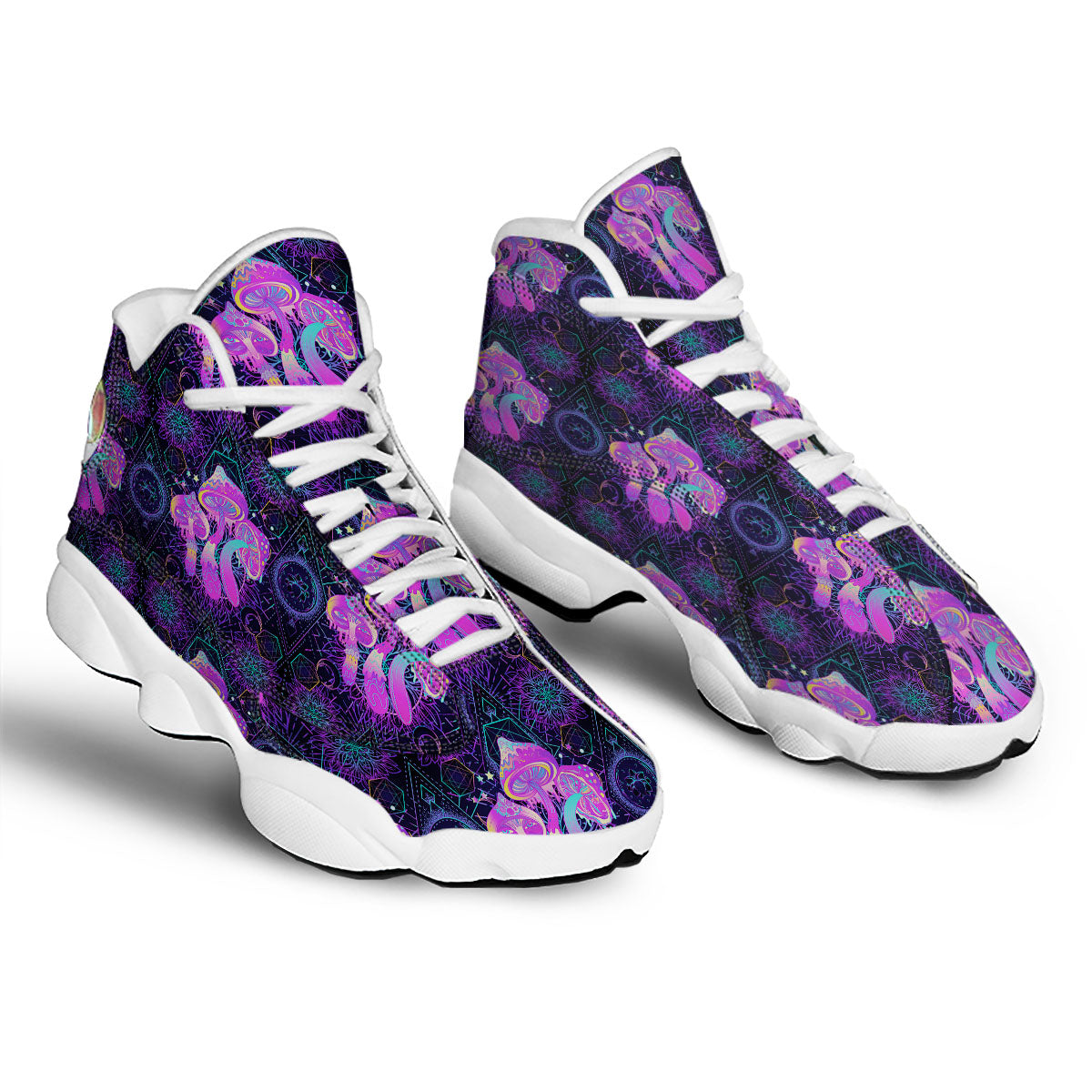Mushroom Psychedelic Print Pattern White Basketball Shoes-grizzshop