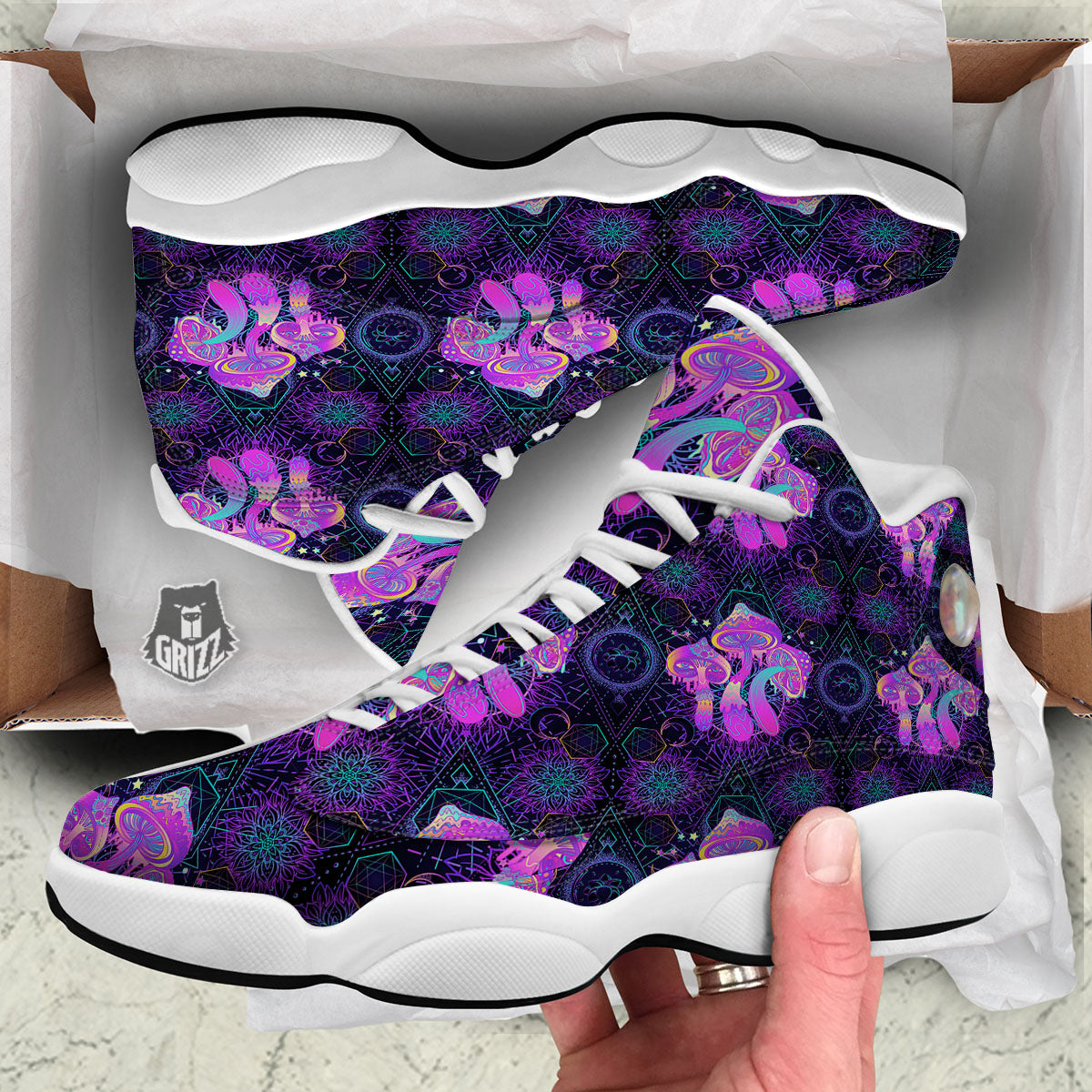 Mushroom Psychedelic Print Pattern White Basketball Shoes-grizzshop