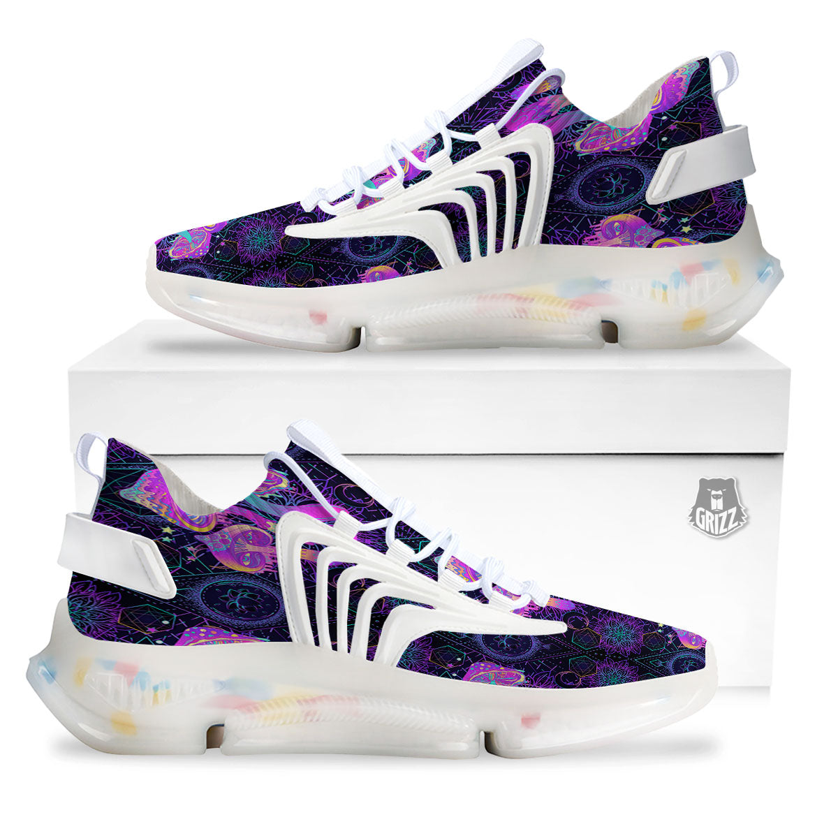 Mushroom Psychedelic Print Pattern White Gym Shoes-grizzshop