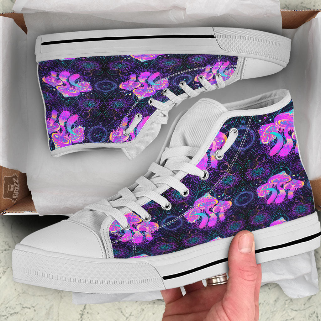 Mushroom Psychedelic Print Pattern White High Top Shoes-grizzshop