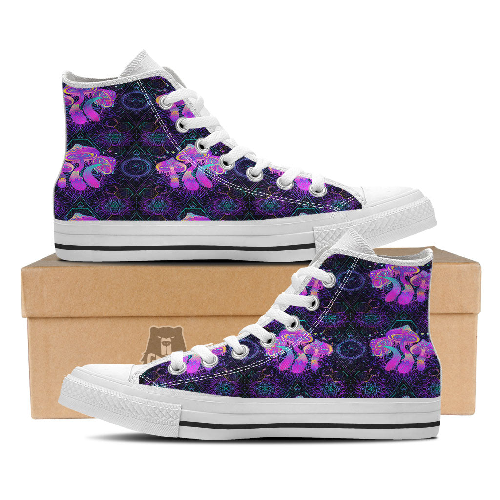Mushroom Psychedelic Print Pattern White High Top Shoes-grizzshop
