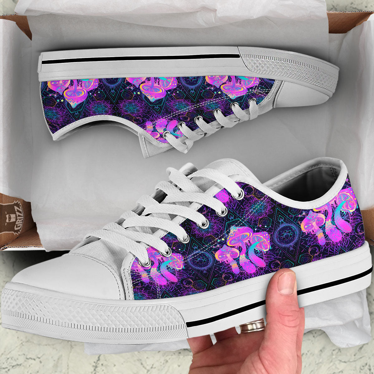 Mushroom Psychedelic Print Pattern White Low Top Shoes-grizzshop