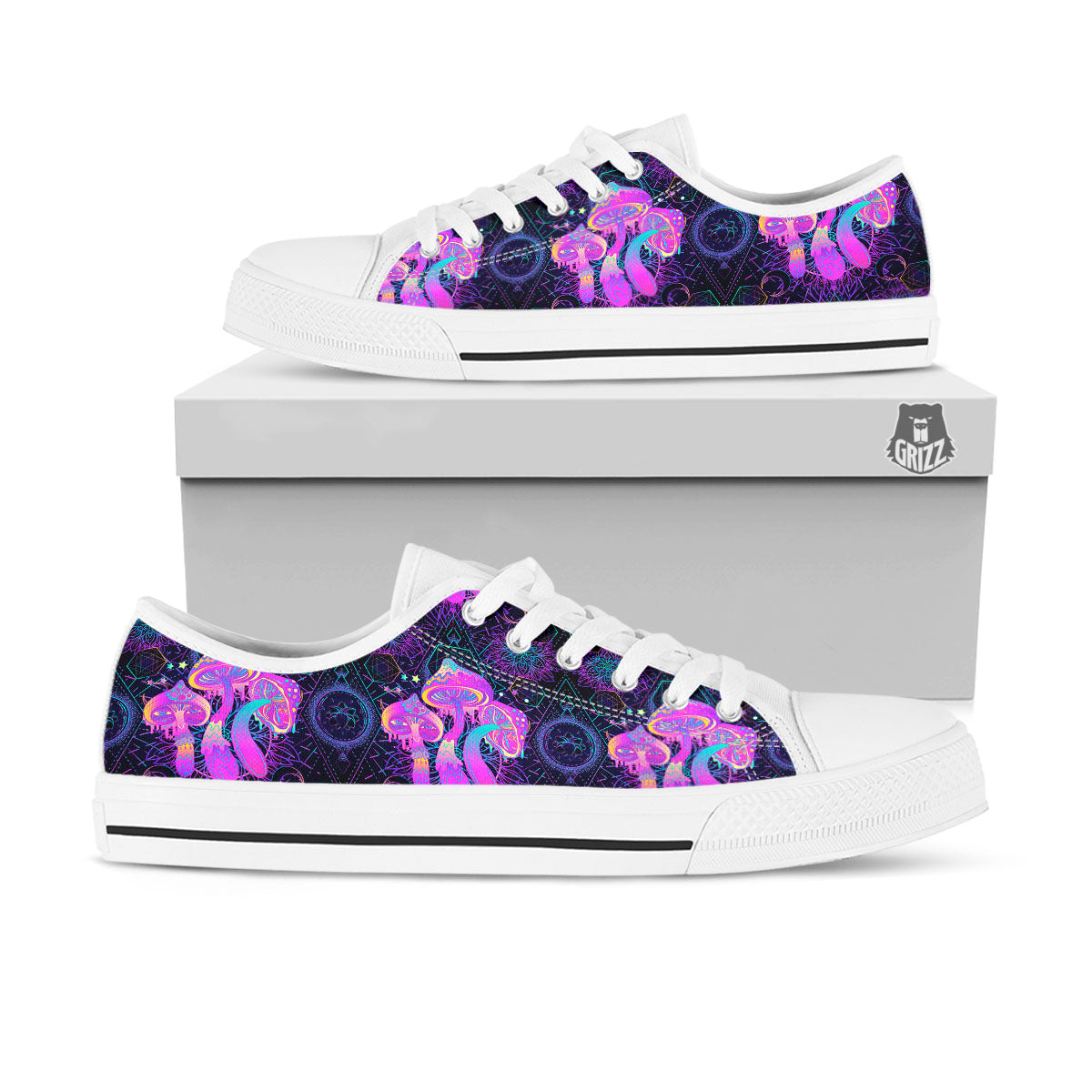 Mushroom Psychedelic Print Pattern White Low Top Shoes-grizzshop