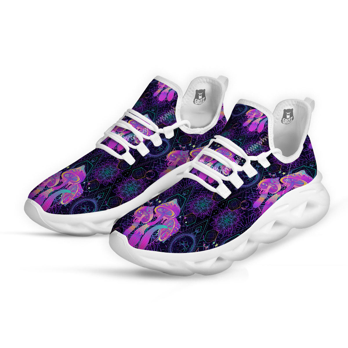 Mushroom Psychedelic Print Pattern White Running Shoes-grizzshop