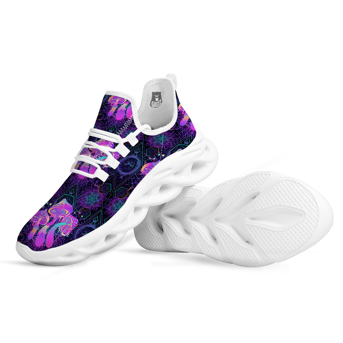 Mushroom Psychedelic Print Pattern White Running Shoes-grizzshop