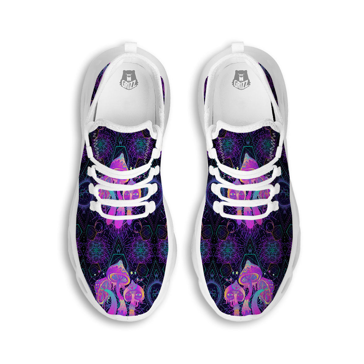 Mushroom Psychedelic Print Pattern White Running Shoes-grizzshop