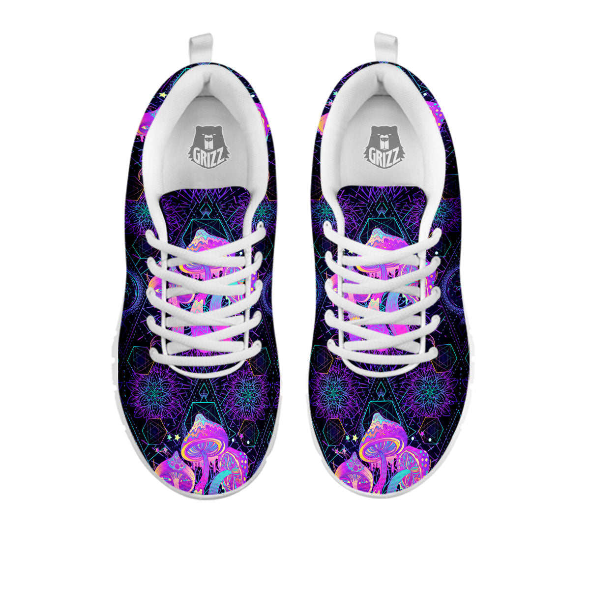 Mushroom Psychedelic Print Pattern White Sneaker-grizzshop
