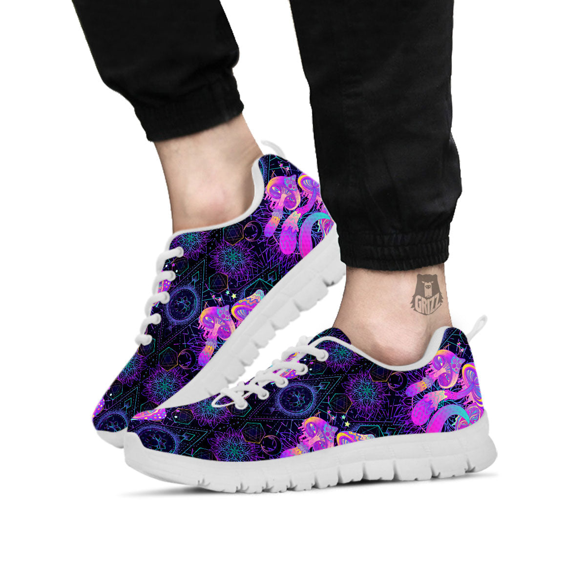 Mushroom Psychedelic Print Pattern White Sneaker-grizzshop