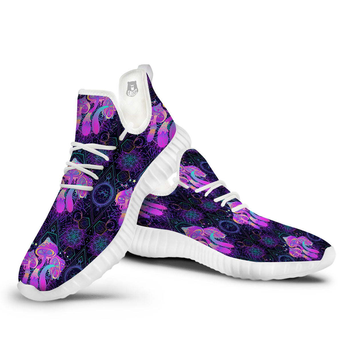 Mushroom Psychedelic Print Pattern White Walking Shoes-grizzshop