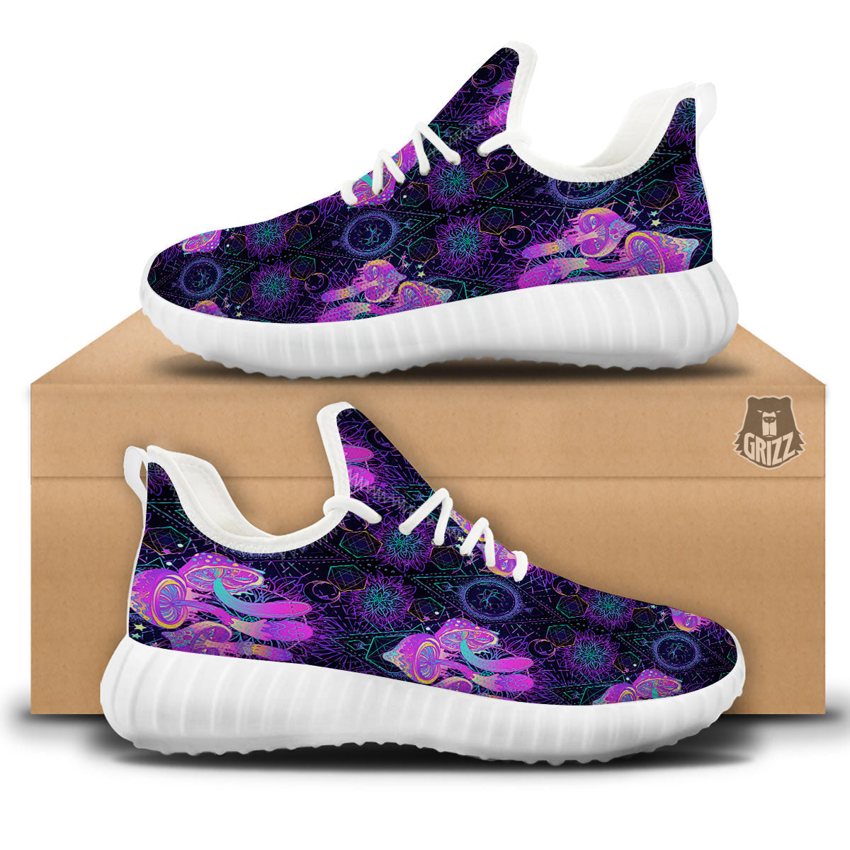 Mushroom Psychedelic Print Pattern White Walking Shoes-grizzshop