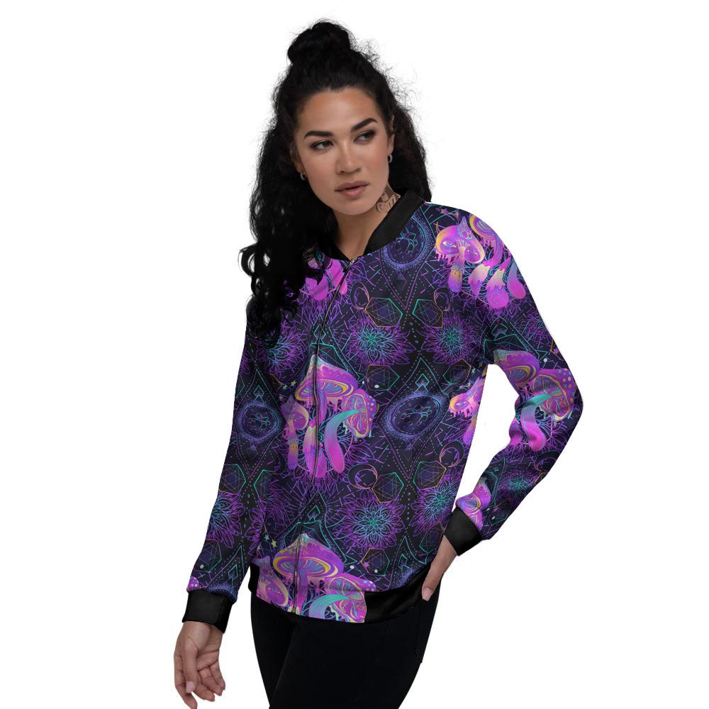 Mushroom Psychedelic Print Pattern Women's Bomber Jacket-grizzshop