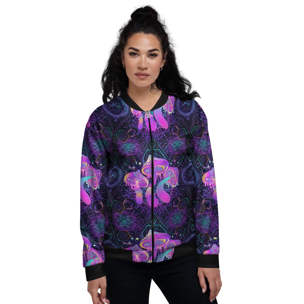 Mushroom Psychedelic Print Pattern Women's Bomber Jacket-grizzshop