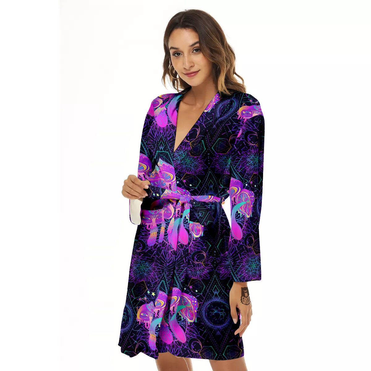 Mushroom Psychedelic Print Pattern Women's Robe-grizzshop