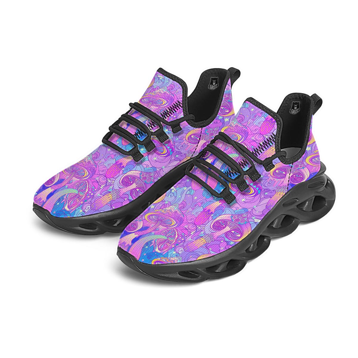 Mushroom Psychedelic Trippy Black Running Shoes-grizzshop