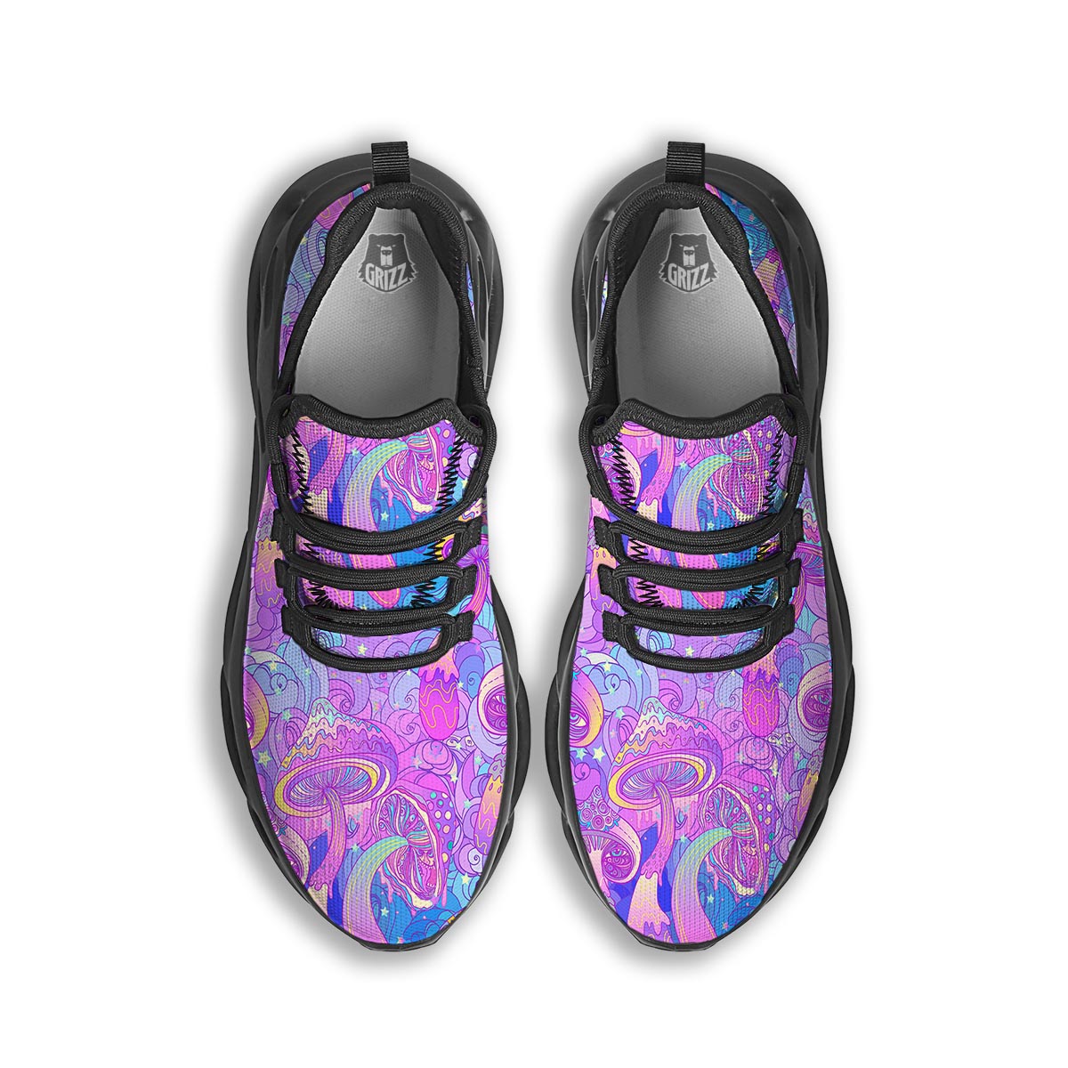 Mushroom Psychedelic Trippy Black Running Shoes-grizzshop