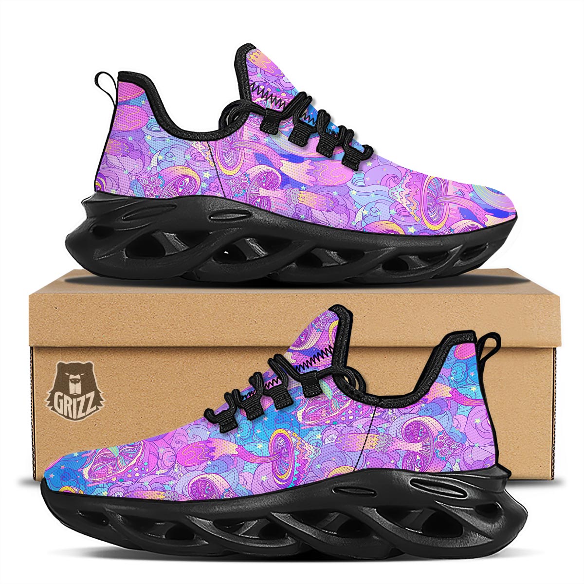 Mushroom Psychedelic Trippy Black Running Shoes-grizzshop
