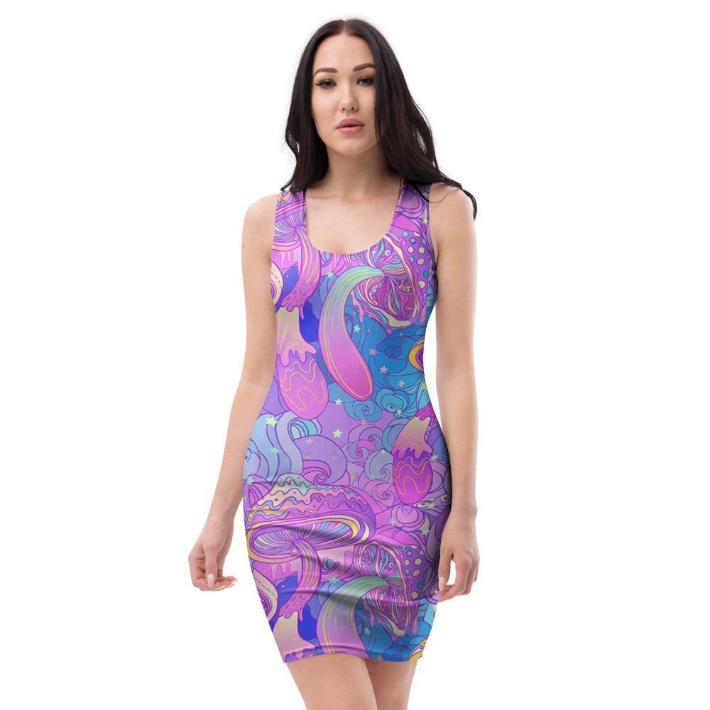 Mushroom Psychedelic Trippy Bodycon Dress-grizzshop