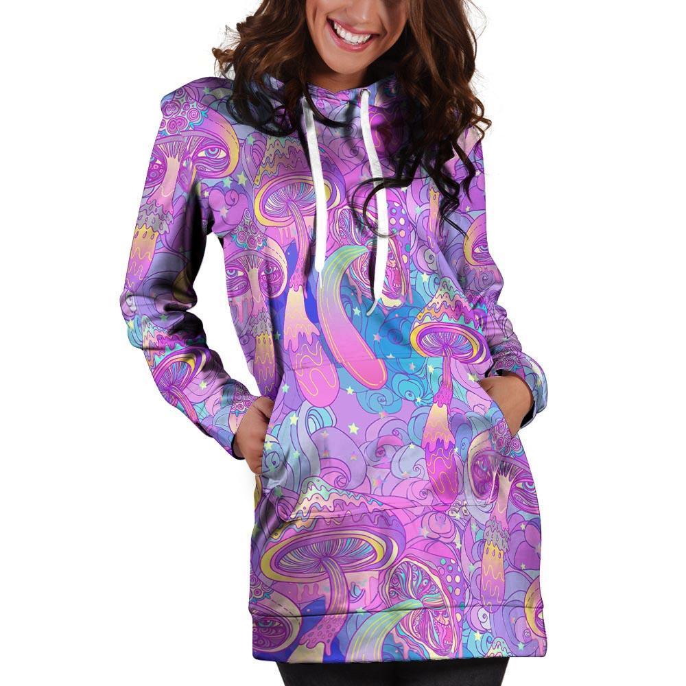 Mushroom Psychedelic Trippy Hoodie Dress-grizzshop