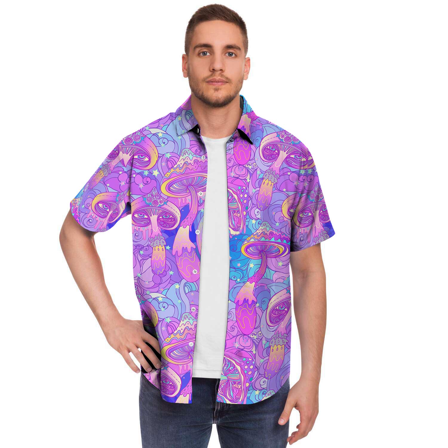 Mushroom Psychedelic Trippy Men's Short Sleeve Shirt-grizzshop