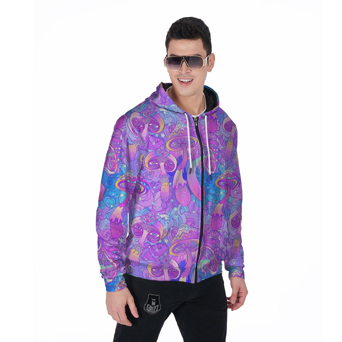 Mushroom Psychedelic Trippy Men's Zip Up Hoodie-grizzshop