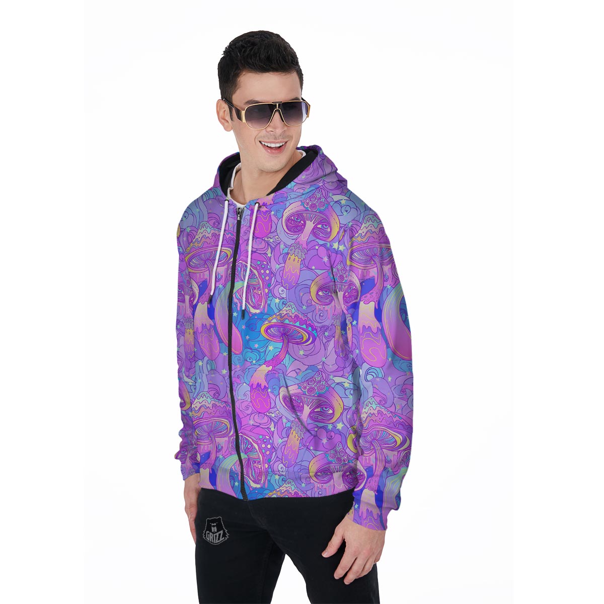 Mushroom Psychedelic Trippy Men's Zip Up Hoodie-grizzshop