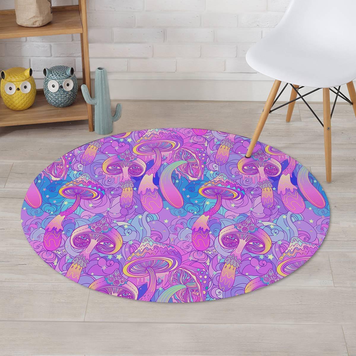 Mushroom Psychedelic Trippy Round Rug-grizzshop