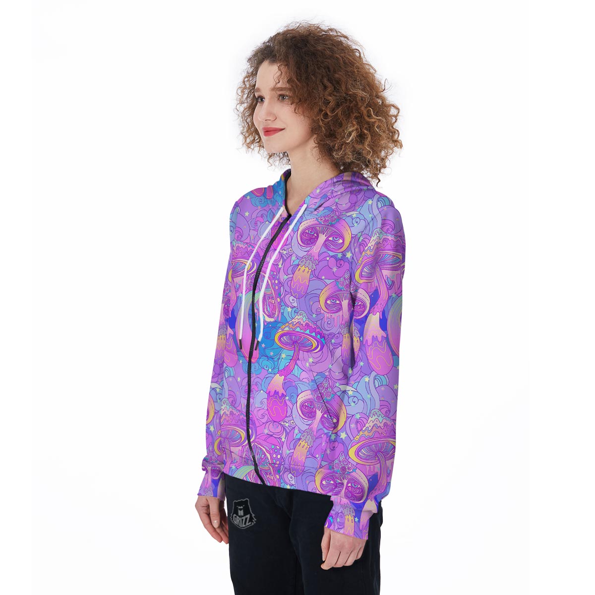 Mushroom Psychedelic Trippy Women's Zip Up Hoodie-grizzshop