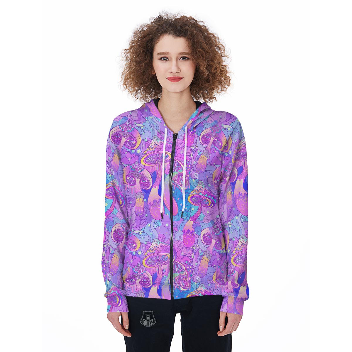 Mushroom Psychedelic Trippy Women's Zip Up Hoodie-grizzshop