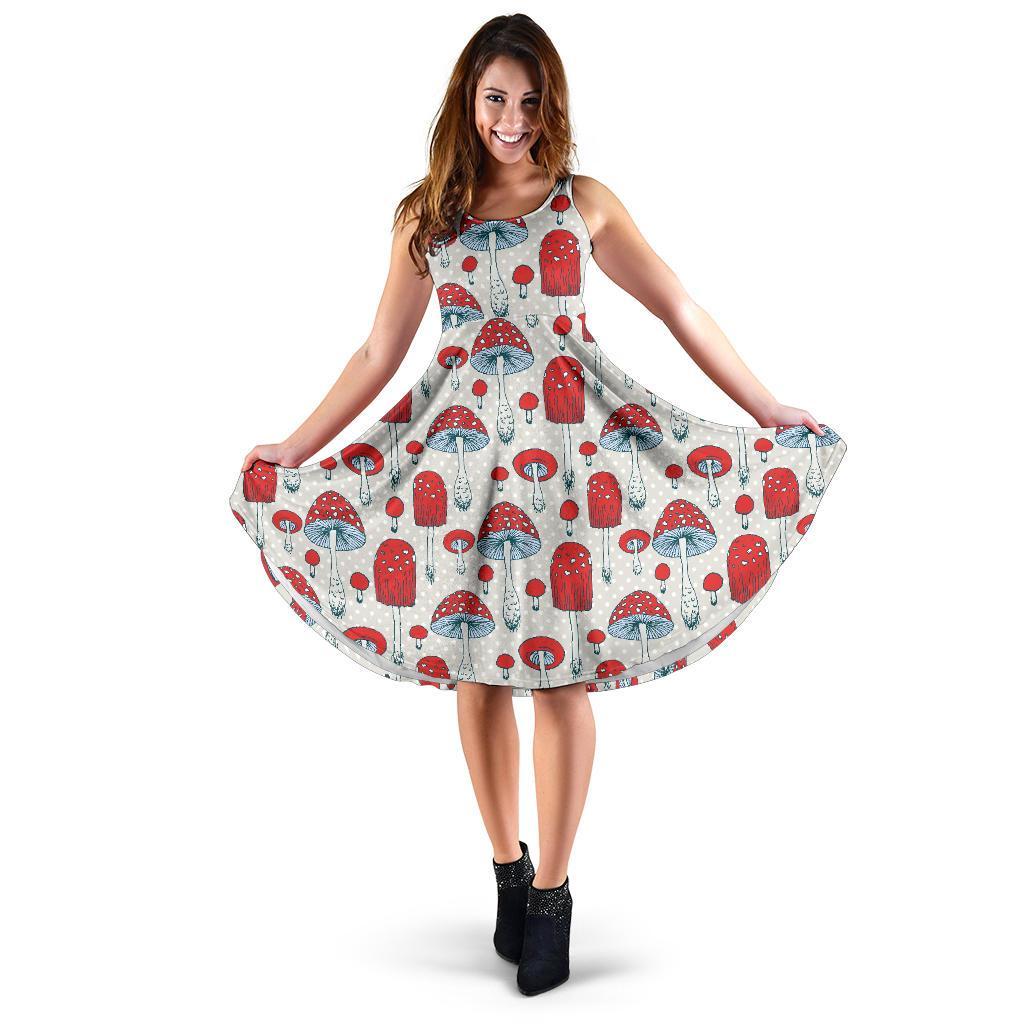 Mushroom Red Dot Print Pattern Dress-grizzshop