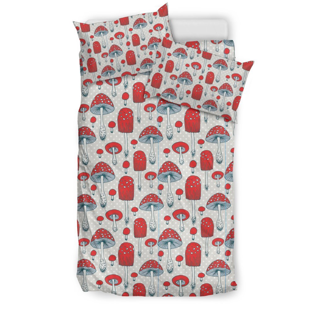 Mushroom Red Dot Print Pattern Duvet Cover Bedding Set-grizzshop