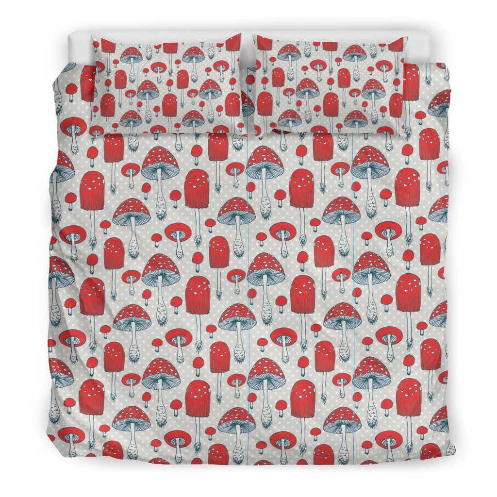 Mushroom Red Dot Print Pattern Duvet Cover Bedding Set-grizzshop