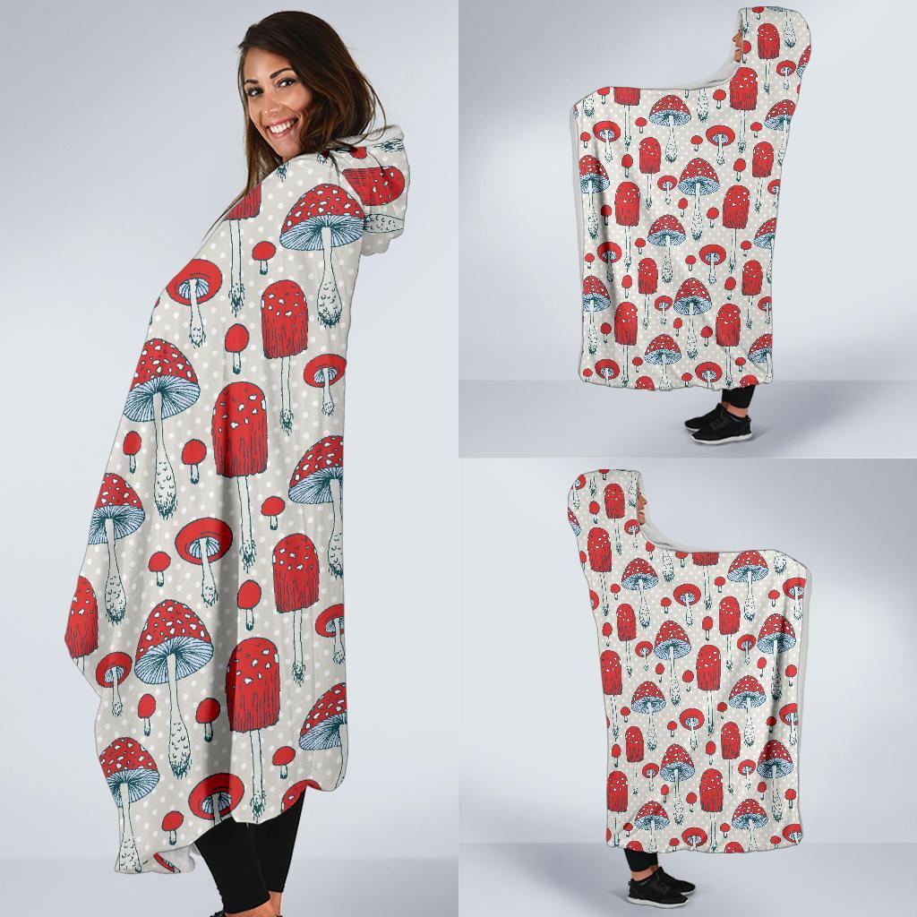 Mushroom Red Dot Print Pattern Hooded Blanket-grizzshop