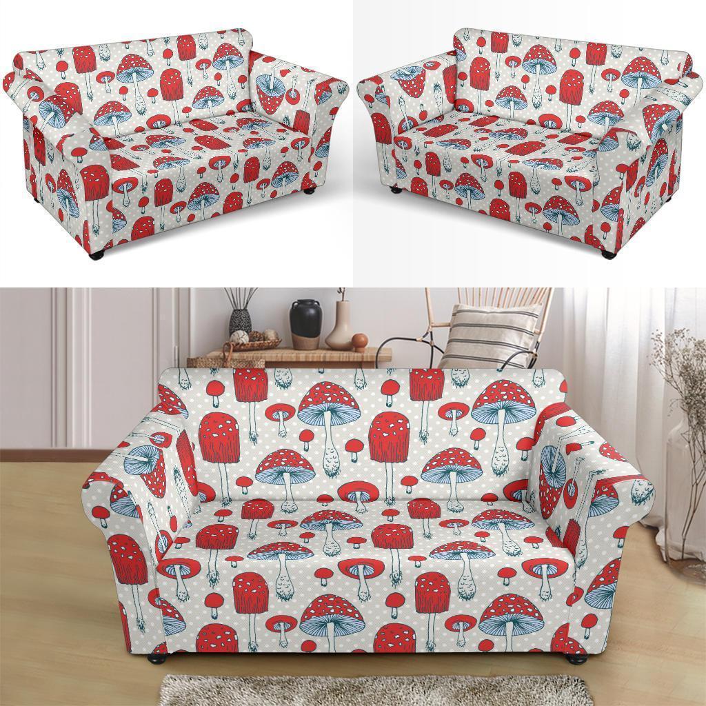 Mushroom Red Dot Print Pattern Loveseat Cover-grizzshop