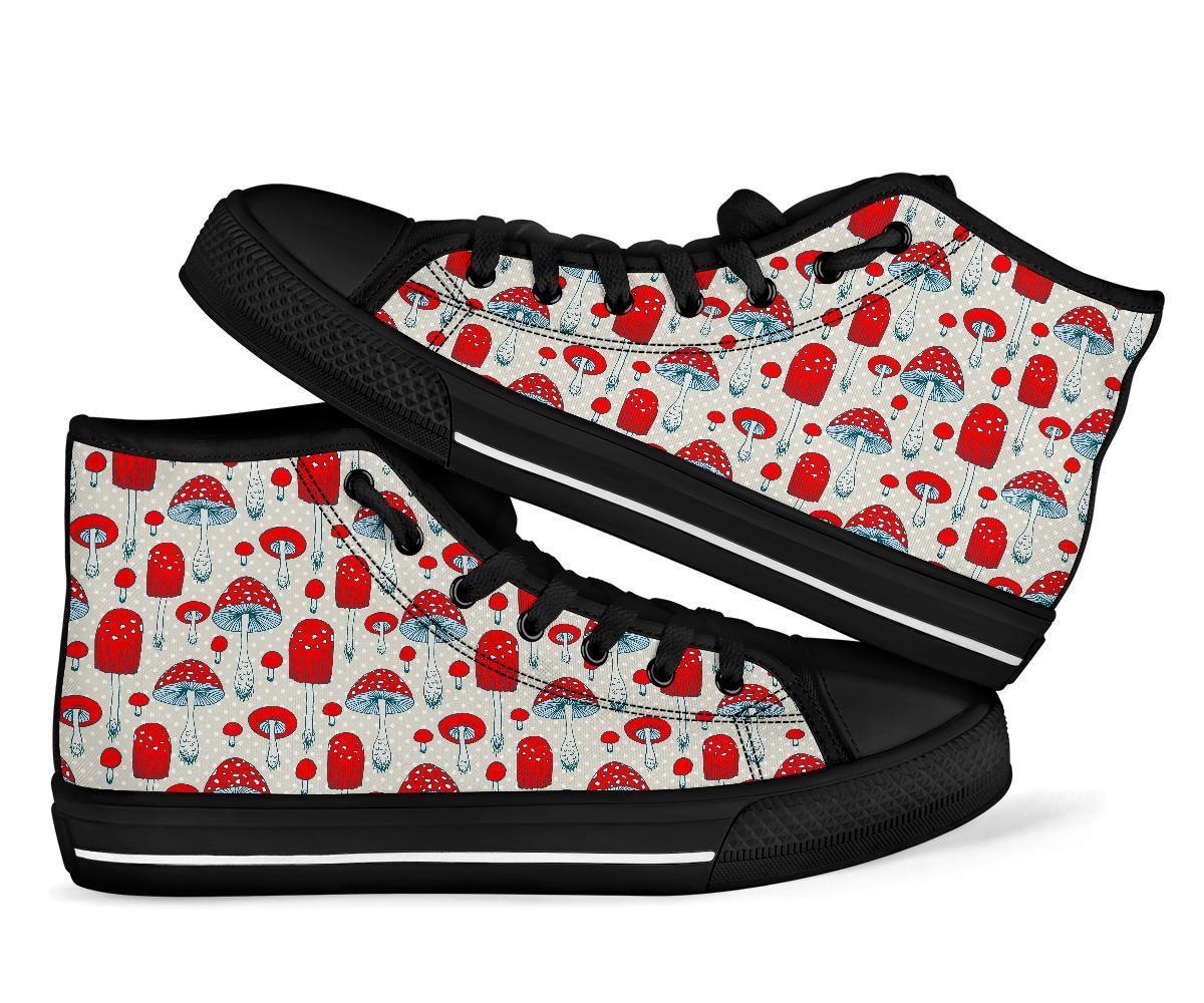 Mushroom Red Dot Print Pattern Men Women's High Top Shoes-grizzshop