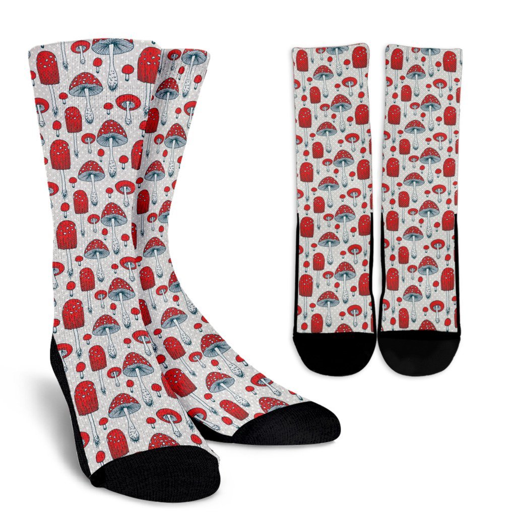 Mushroom Red Dot Print Pattern Unisex Crew Socks-grizzshop