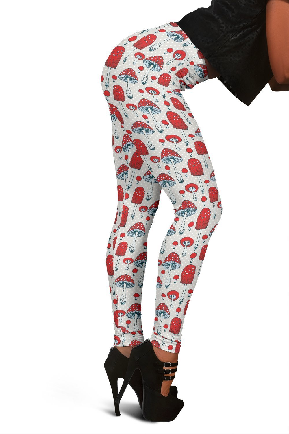 Mushroom Red Dot Print Pattern Women Leggings-grizzshop