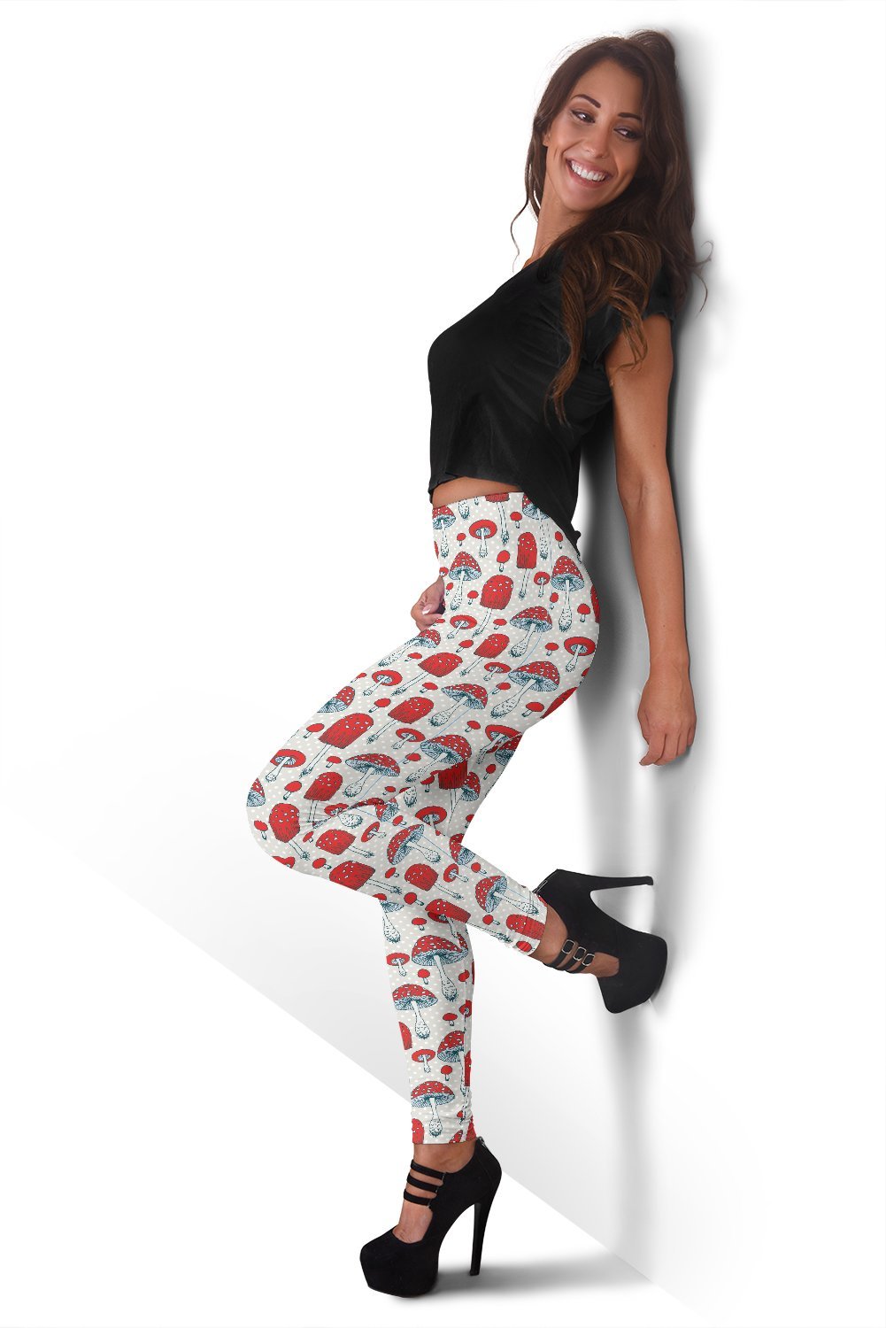 Mushroom Red Dot Print Pattern Women Leggings-grizzshop