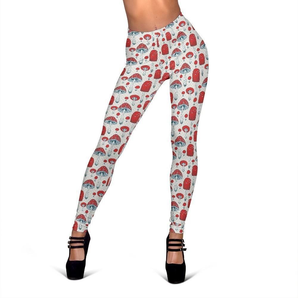 Mushroom Red Dot Print Pattern Women Leggings-grizzshop