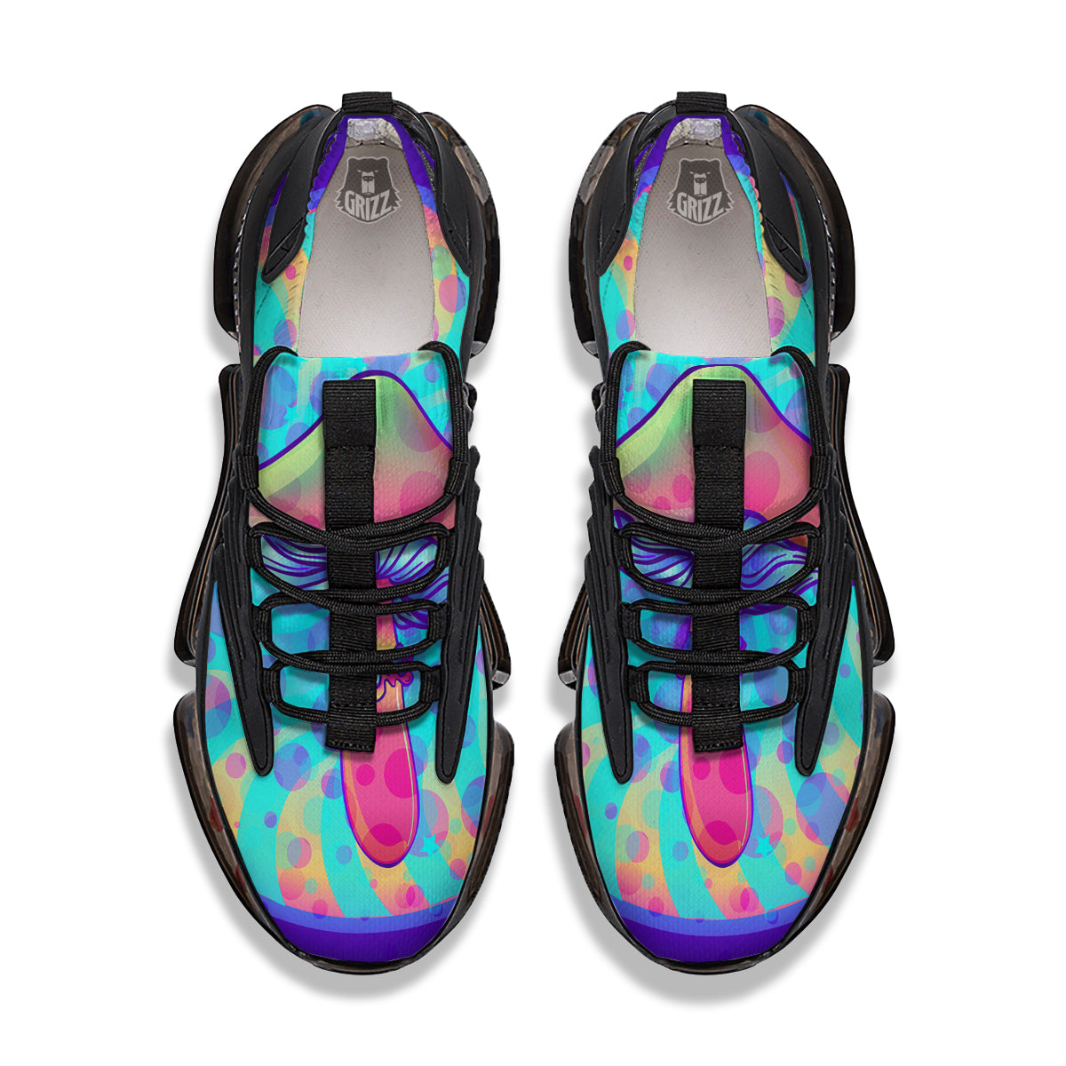 Mushrooms Psychedelic Print Black Gym Shoes-grizzshop