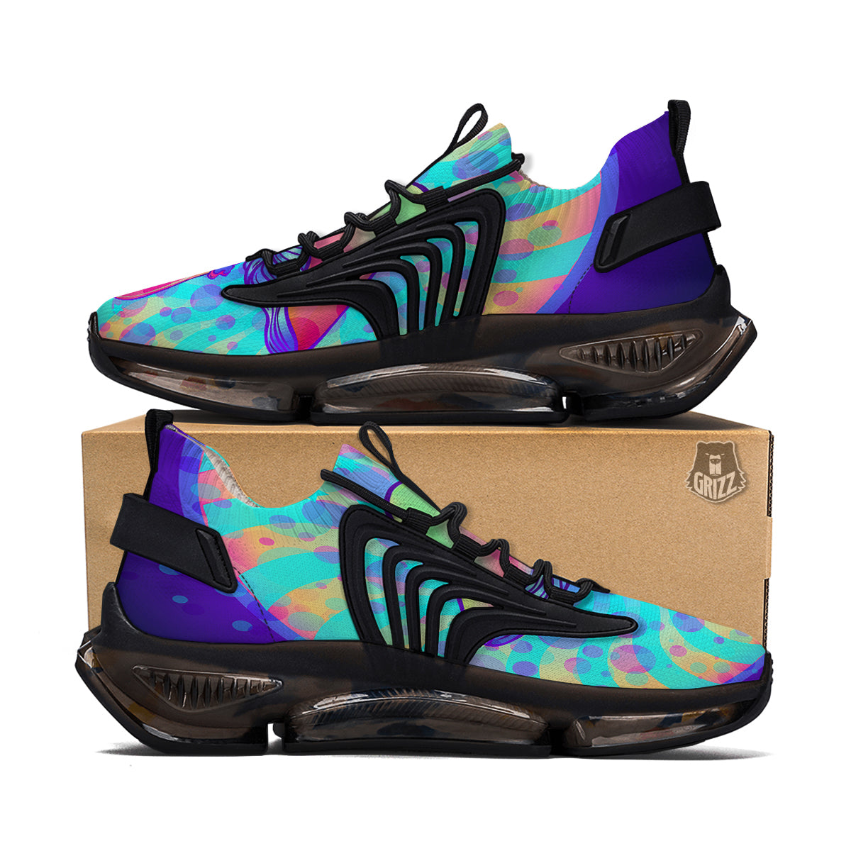 Mushrooms Psychedelic Print Black Gym Shoes-grizzshop