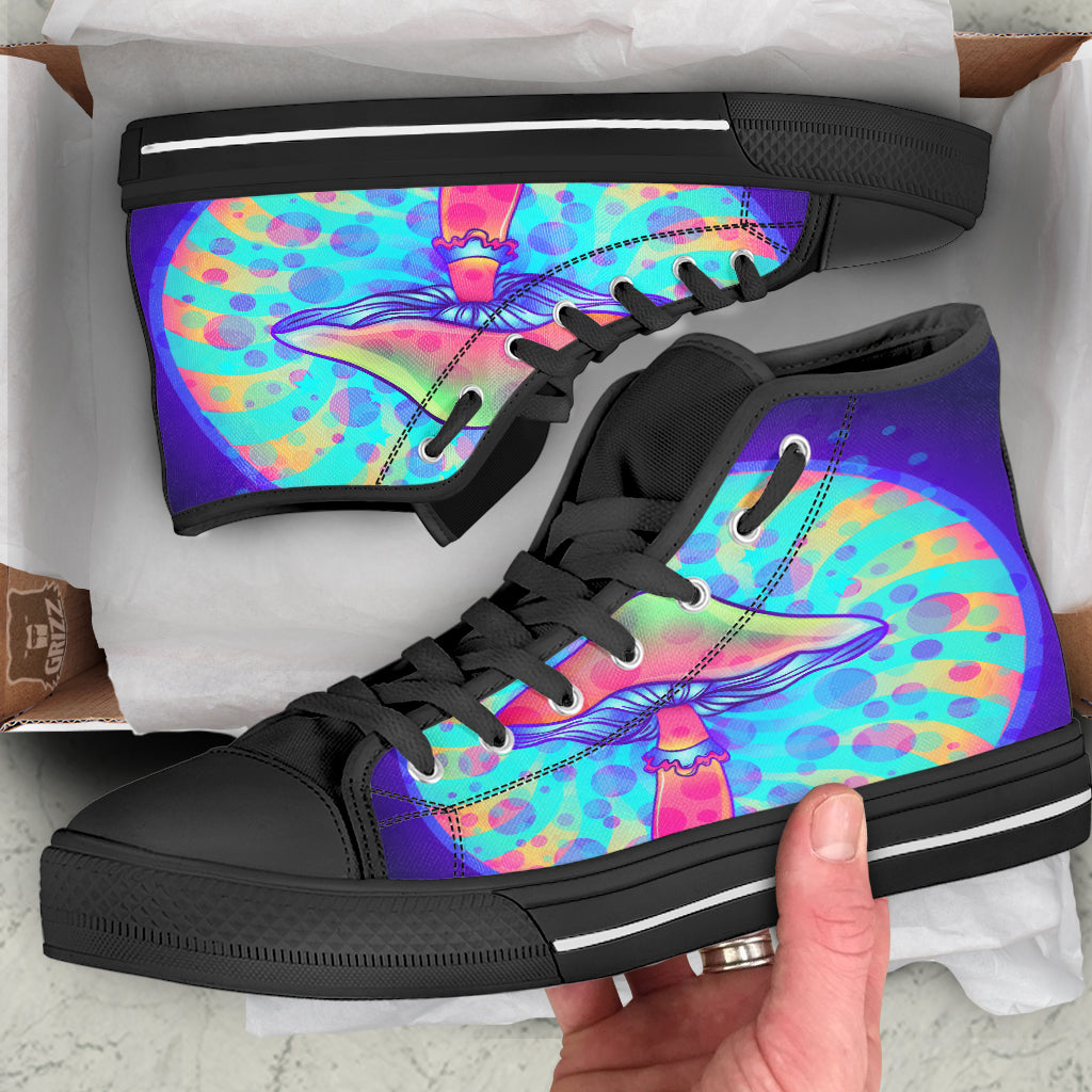 Mushrooms Psychedelic Print Black High Top Shoes-grizzshop